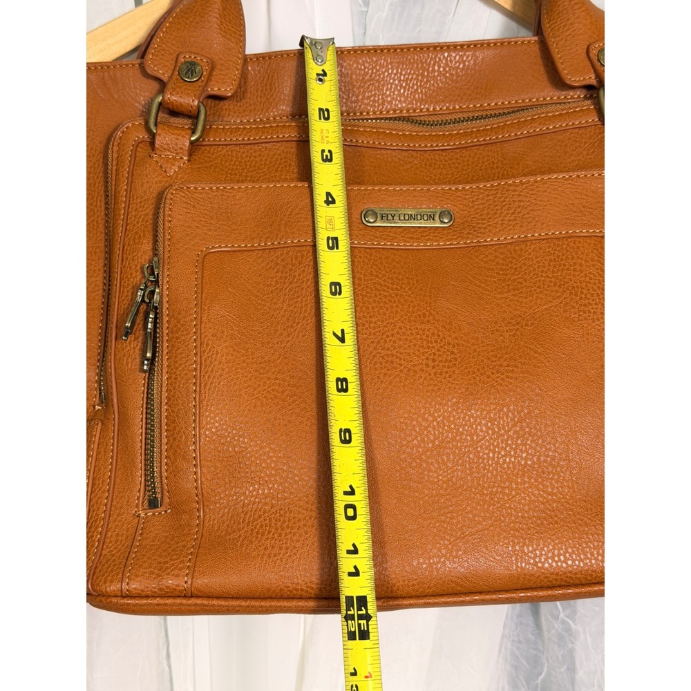 Fly London Tan Brown Pebbled Vegan Leather Satchel Crossbody Bag Multi Pocket - Picture 3 of 9